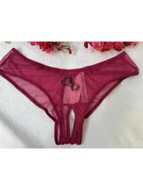 VICTORIA'S SECRET M PINK MESH CUT OUT HIGH LEG CHEEKY OPEN BOTTOM PANTIES NWT
